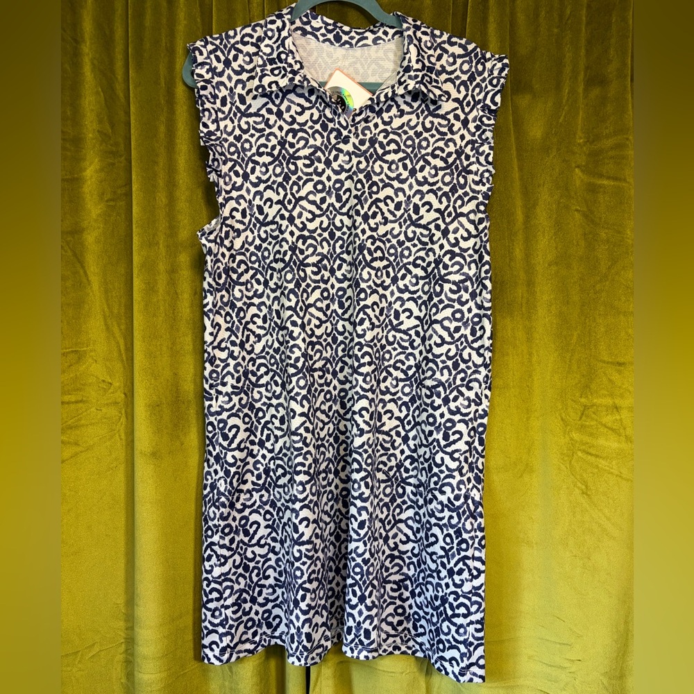 NWT Gottex Ruffle Shoulder Golf & Tennis dress in Navy Santorini. Size XL $97